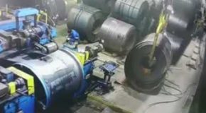 Worker gets injured while working around massive steel rolls