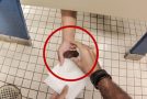 Incredibly funny bathroom prank in action