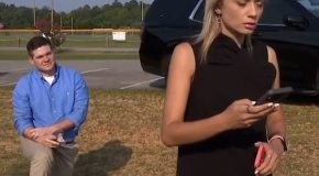 Reporter rushing to cover a story ends up finding her boyfriend proposing to her