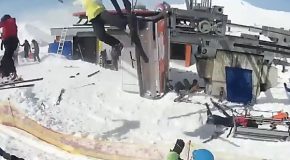 Out of control ski lift throws skiers into the air