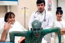 Woman giving birth to an alien prank