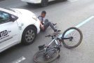 Bicyclist riding on the road gets into a crash