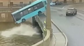 Bus ends up plunging into a river in St. Petersburg after a crash