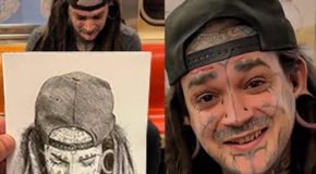 Man draws strangers very realistically in NYC and gives them to them