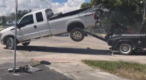 Pickup Truck Being Towed Away Tries To Drive Away