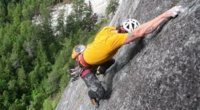 Rock climber slips and falls and gets saved by a fellow climber