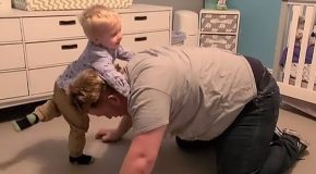 Very funny father-son wrestling match