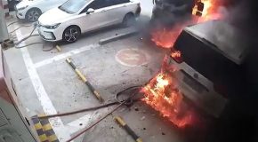 Electric Car Catches Fire While Charging, The Fire Spreads To The Truck Beside It