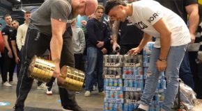 Insane challenge of trying to lift an unliftable 160 kg golden dumbbell