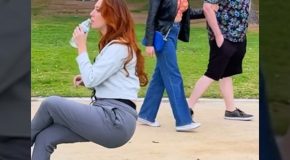 Woman pranks people by literally sitting on nothing