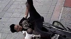 Father With Quick Reflexes Uses His Body To Save His Baby While Falling