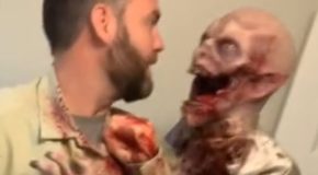 Man’s Scary Zombie Costume Scares The Entire Family