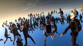 Truly Amazing 200 Way Skydiving Formation During A Sunset