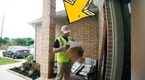 Amazon Delivery Driver Gets Spooked By A Dog At The Entrance Of A House