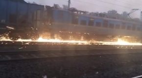 Train Locomotive Wheel Slip Causes Massive Sparks